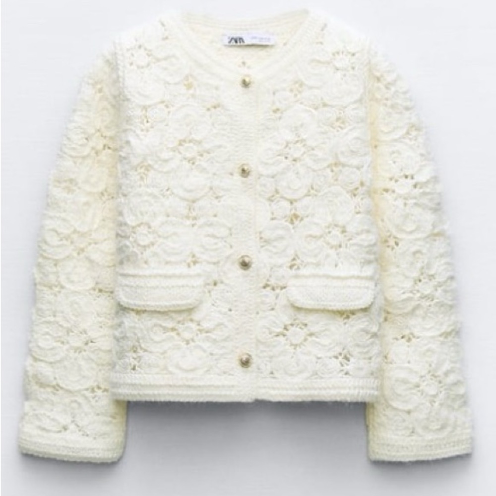 Zara crochet flower jacket NWT